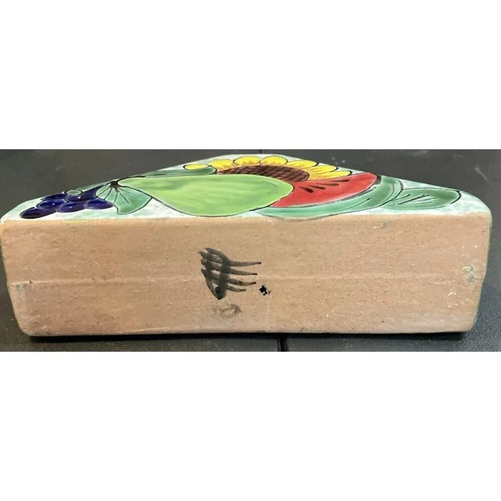 Sunflower‎ Fruit Pear Colorful Napkin Holder Hand Painted Pottery Retro Kitchen